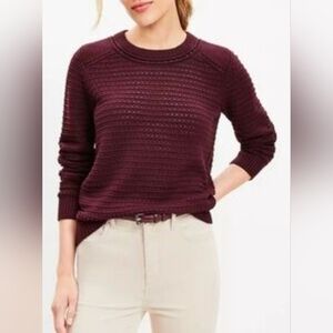 NWT Ann Taylor LOFT Women's Rich Purple Textured Crew Neck Sweater Size M